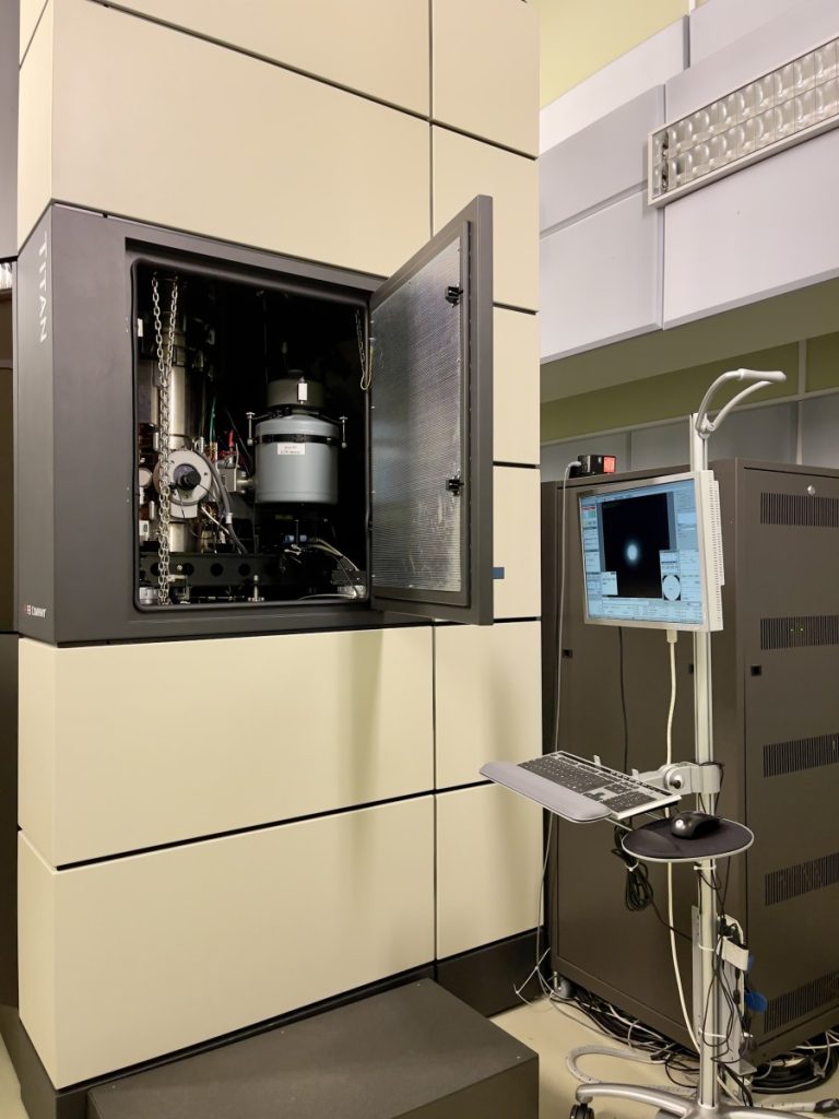 The Titan is an aberration-corrected transmission electron microscope manufactured by Thermo Fisher Scientific. EMAT houses four such instruments, each with a slightly different configuration. © University of Antwerp
